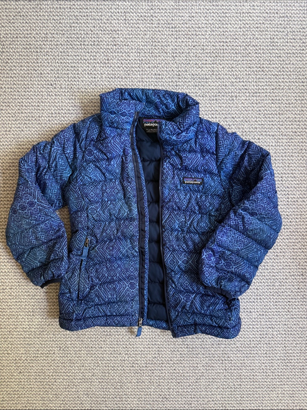 Patagonia Kids Blue Geometric Puffer Jacket